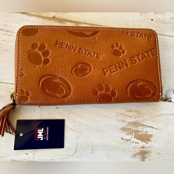 JML by Jack Mason PSU caramel brown leather wallet sideline clutch Penn Sate NWT - Picture 1 of 13